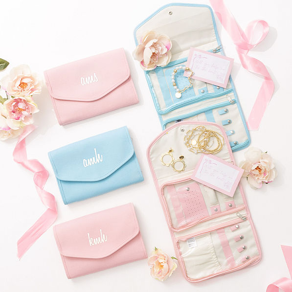 open and close monogrammed travel jewelry organizers bridesmaid gifts