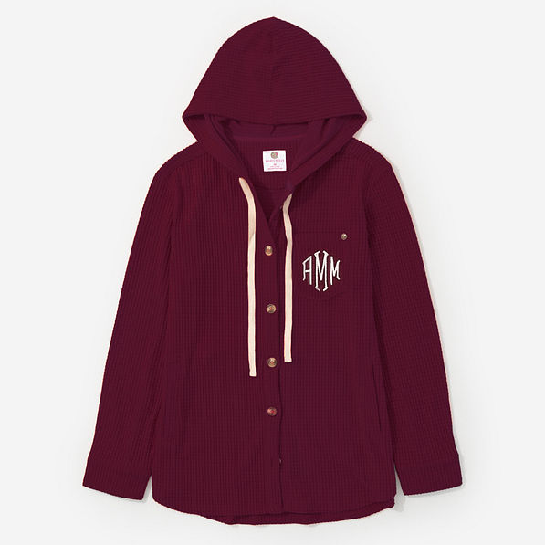 monogrammed waffle shacket in wine