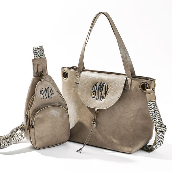 taupe everyday tote bag with sling purse