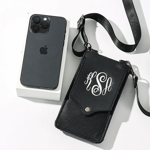 black phone crossbody bag with phone