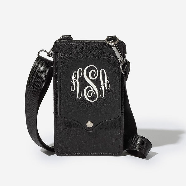 Monogrammed Phone Crossbody in Black