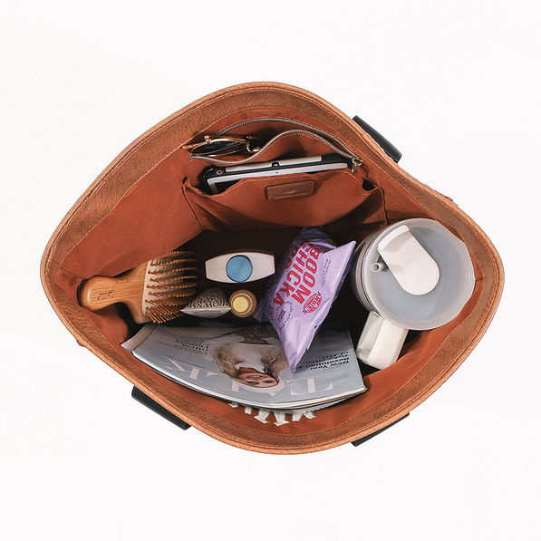 inside of camel dottie purse tote