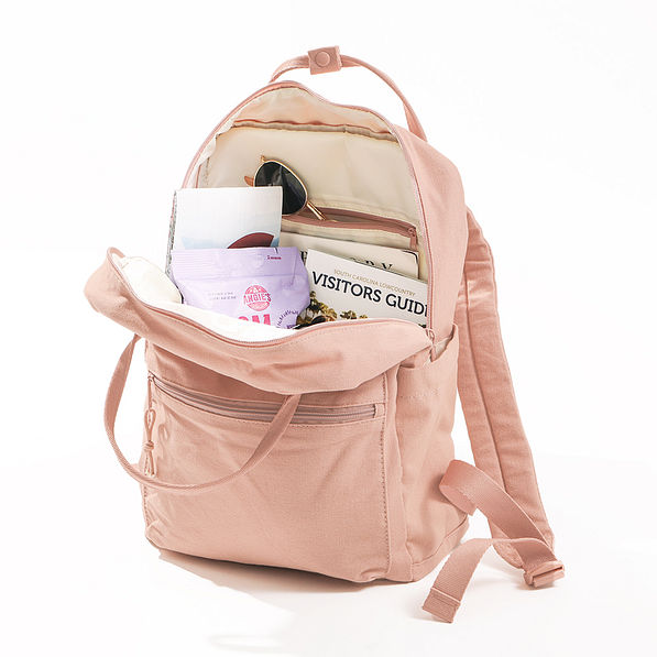 inside of canvas backpack in blush
