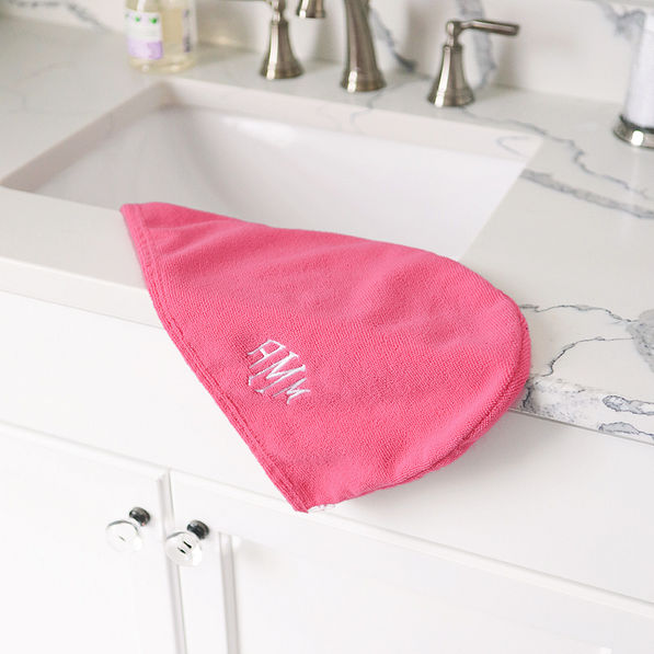 hot pink monogrammed hair towel