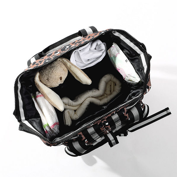 leopard diaper backpack inside shot