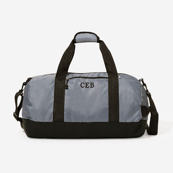 personalized packable travel bag in charcoal black