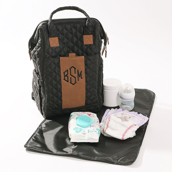 monogrammed diaper bag with changing pad