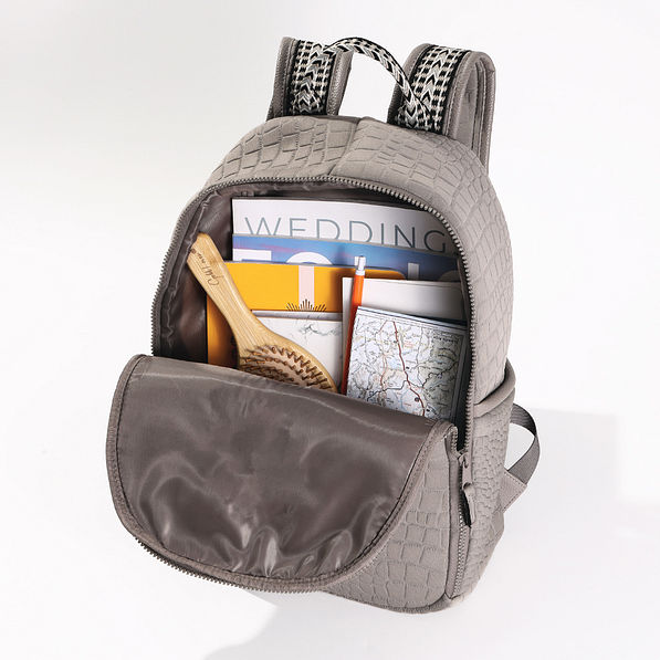 inside of grey textured neoprene backpack