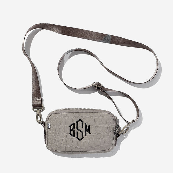 Monogrammed Textured Neoprene Phone Crossbody in Taupe