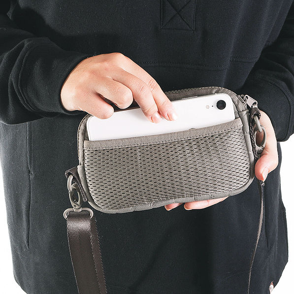 phone pouch on textured phone crossbody