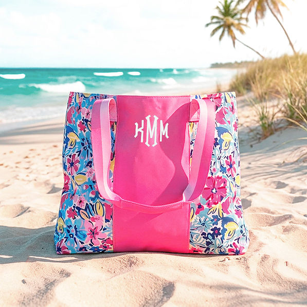 watercolor whimsy tote bag at beach