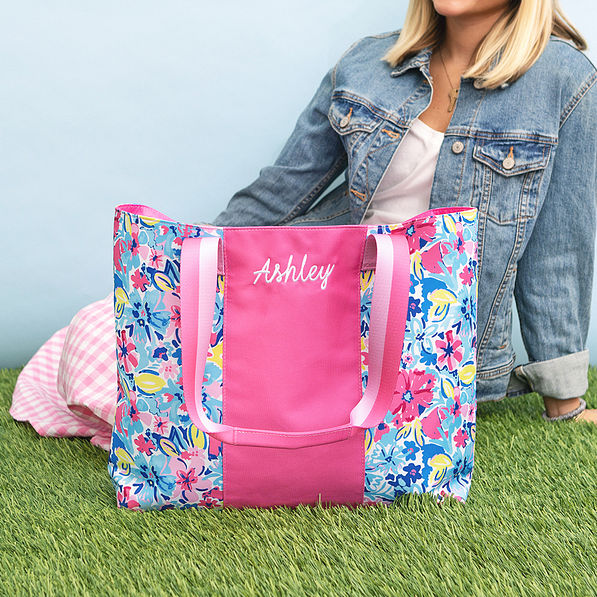 personalized tote bag in watercolor whimsy in grass