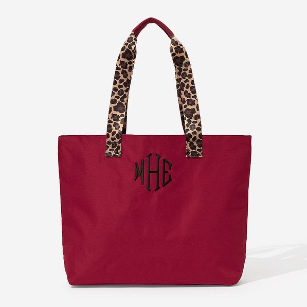 monogrammed tote bag in maroon