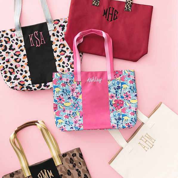 monogrammed tote bag in multiple colors