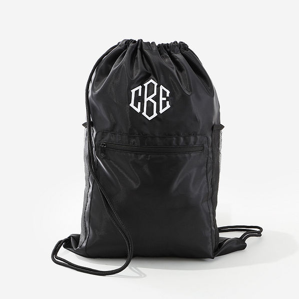 Monogrammed Cinch Bag in black