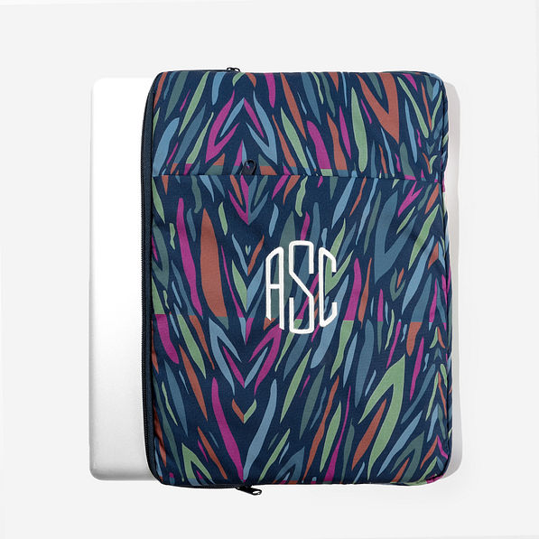 Monogrammed Laptop Sleeve in Navy Safari