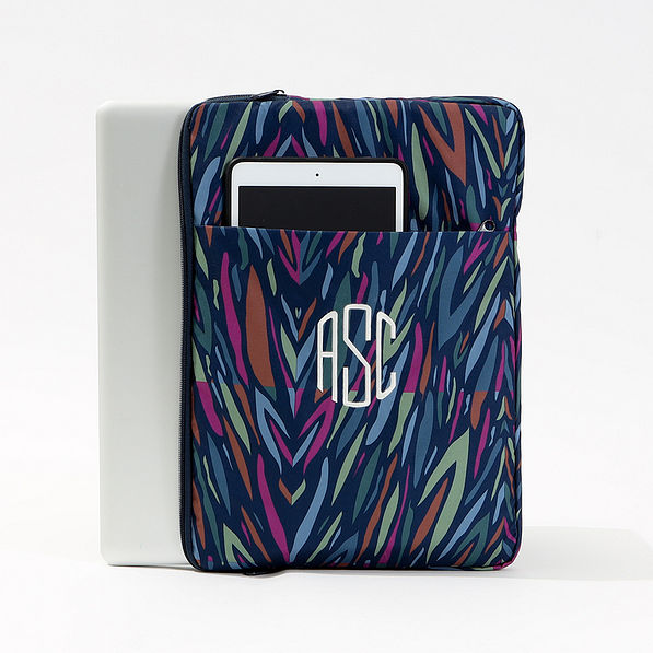 Monogrammed Navy Safari Laptop Sleeve with ipad