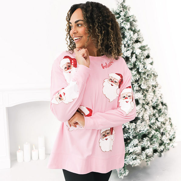 Christmas Santa Sequined Casual Loose Long Sleeve Sweatshirt