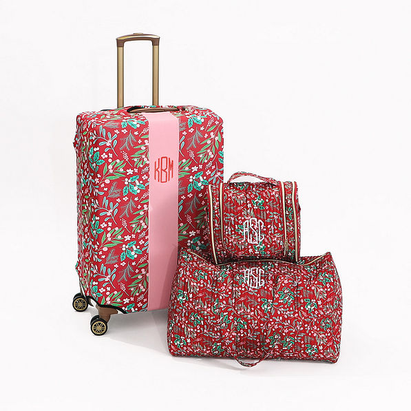 personalized luggage cover and quilted travel bags in christmas holiday hollydaze