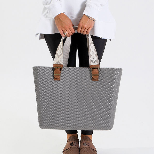 Monogrammed Textured Waterproof Tote Bag straight on view