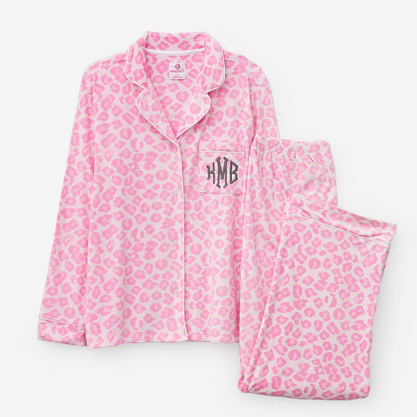 monogrammed softspun pajama set in pink cheetah