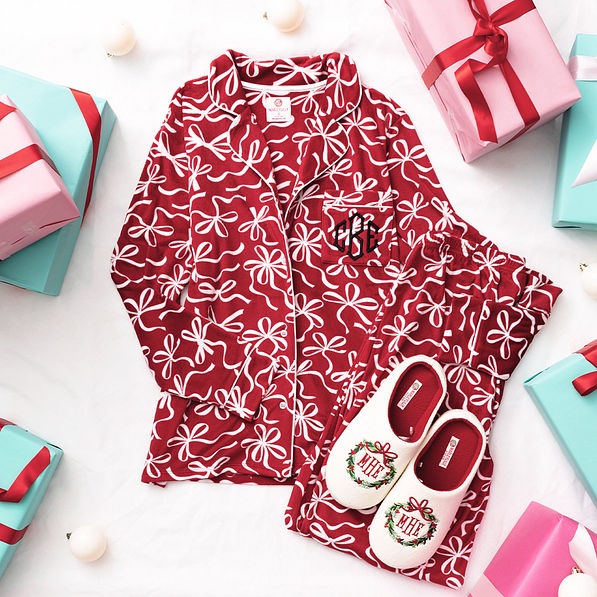 red bow-utiful softspun pajama set flatlay