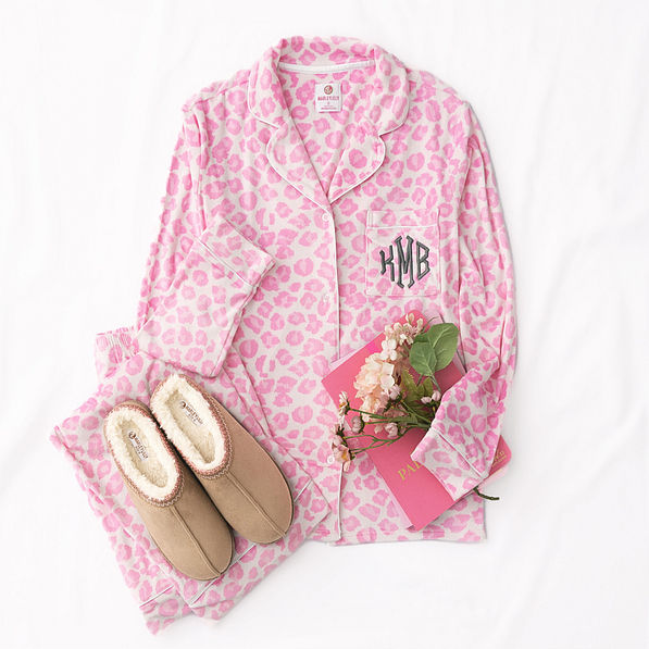 pink cheetah monogrammed softspun pajama with book