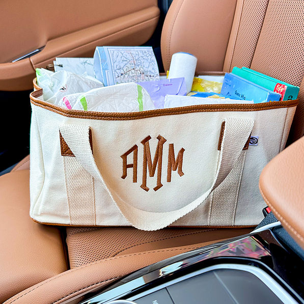 stair basket in car ready for travel