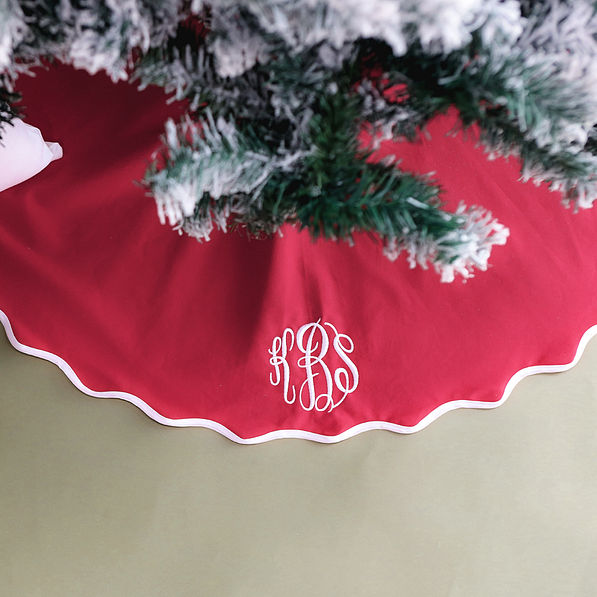 red tree skirt on green background