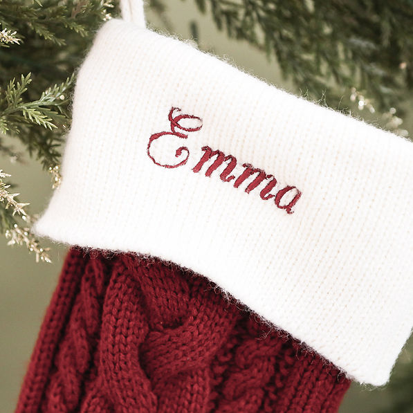 burgundy christmas stocking up close