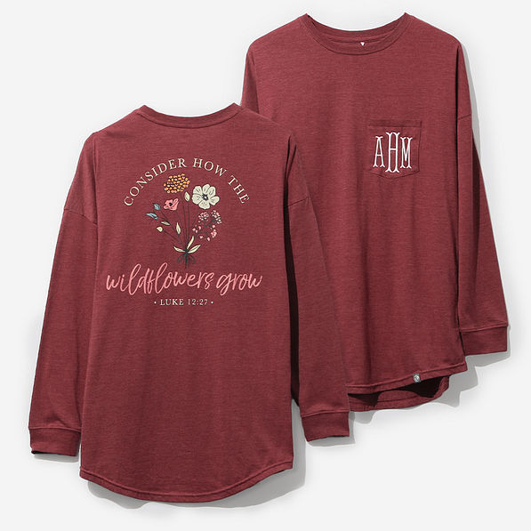 Monogrammed Faith Shirt in Heathered Burgundy