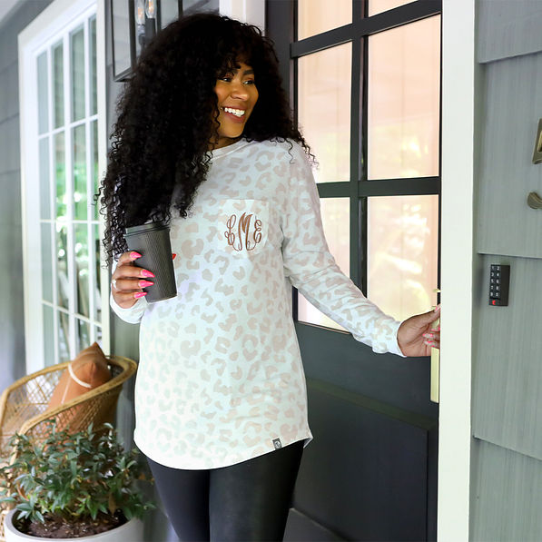 monogrammed faith shirt "be still" in snow leopard