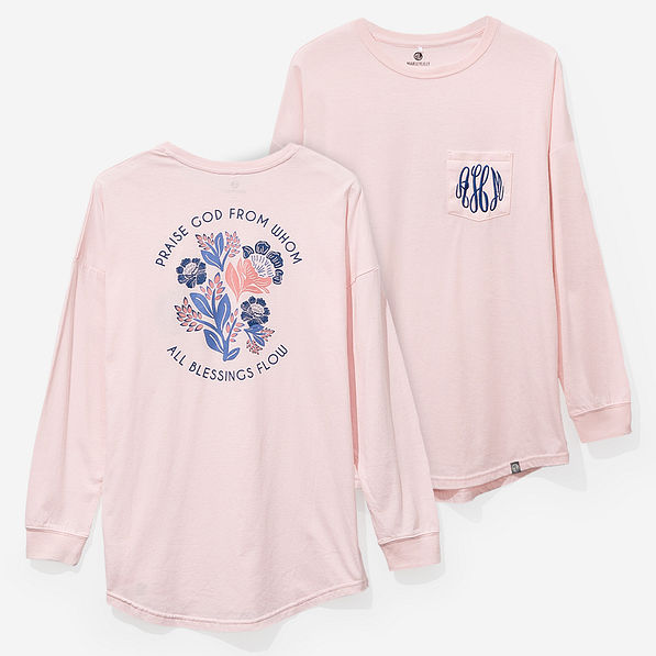monogrammed faith long sleeve shirt in blush
