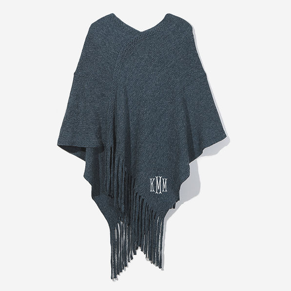 Monogrammed Fringe Poncho in Navy