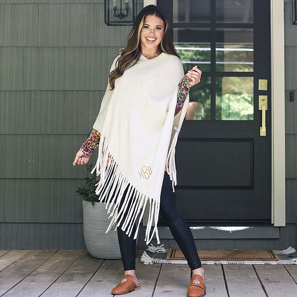 Brunette in Ivory Fringe Poncho