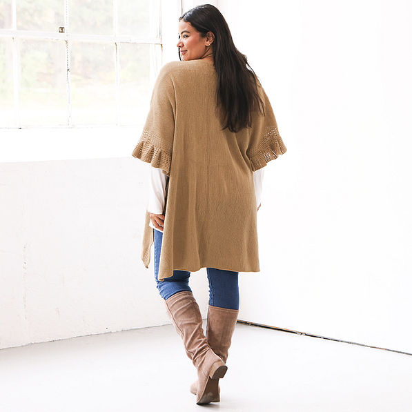 back of personalized camel poncho cardigan