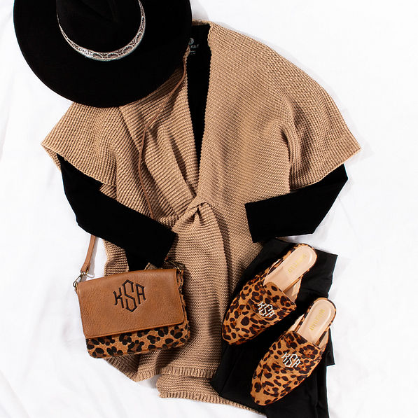 Poncho Wrap outfit of the day with wide brim hat, slides, and crossbody