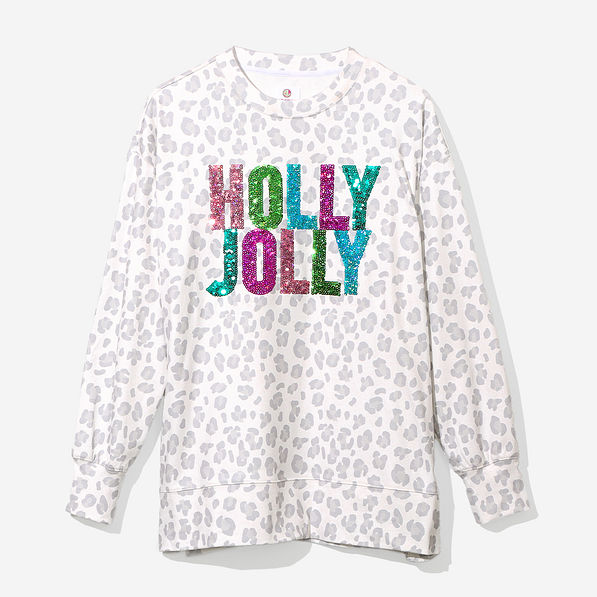 Holly Jolly Sweatshirt in White Cheetah