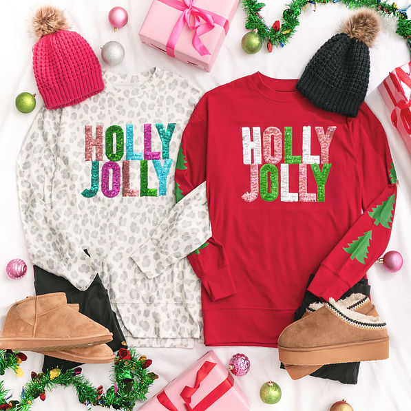 white cheetah and crimson christmas holly jolly sweatshirts