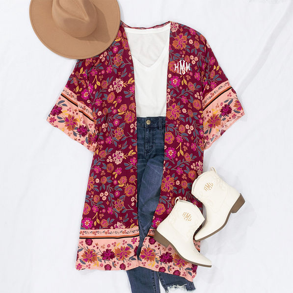Burgundy Floral Duster Outfit