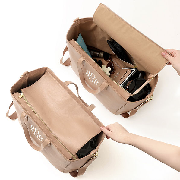 tan 2024 carry on travel tote split image