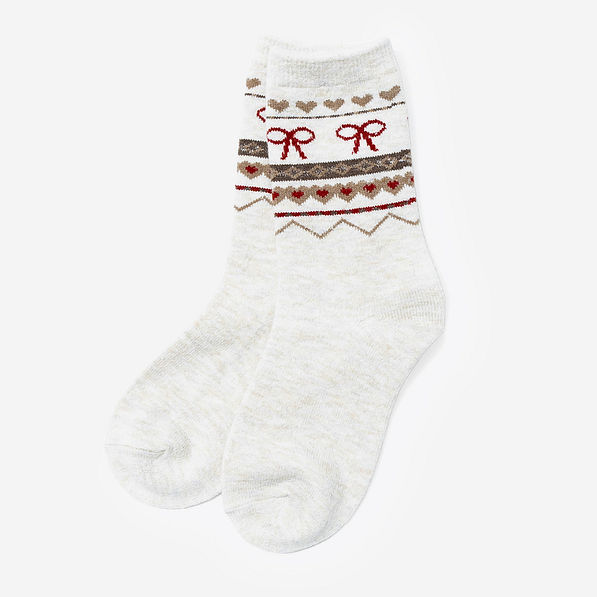 harvest socks in ivory and tan with bows