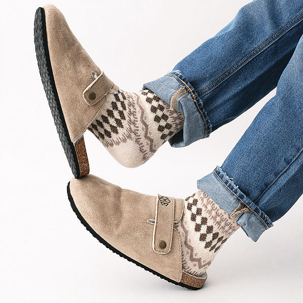 harvest socks in ivory tan with clogs