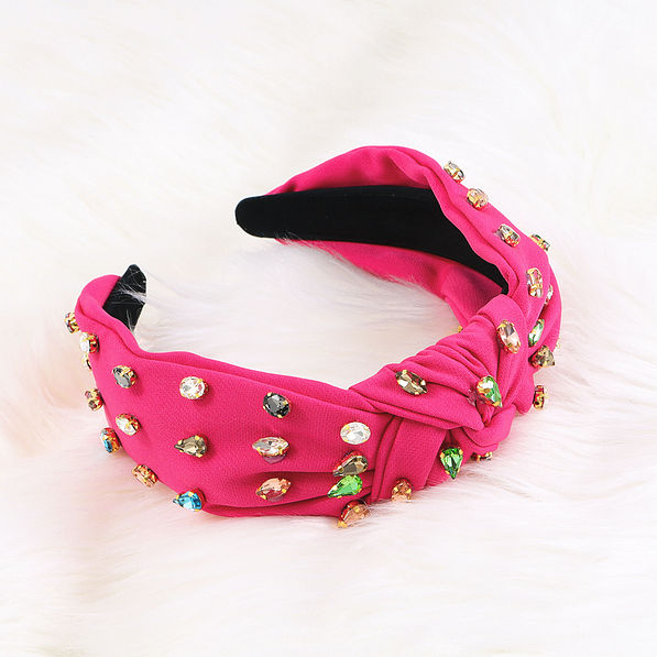 hot pink statement headband with rainbow jewels