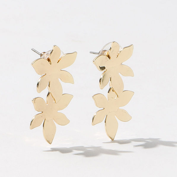Double Flower Earrings in Gold