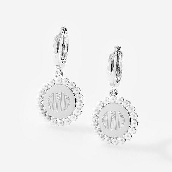 Monogrammed Huggie Hoop Earrings in Silver
