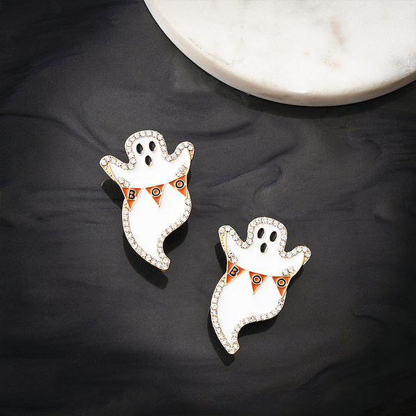 ghost earrings on black background