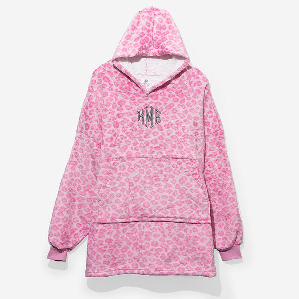 monogrammed blanket hoodie in pink cheetah