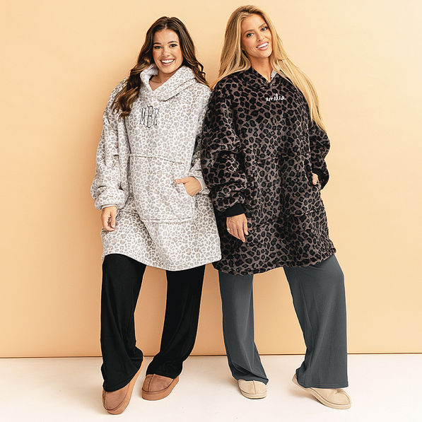 sable cheetah and snow leopard monogrammed blanket hoodies