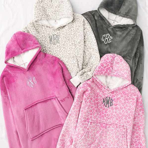 hot pink charcoal snow leopard and pink cheetah monogrammed blanket hoodies